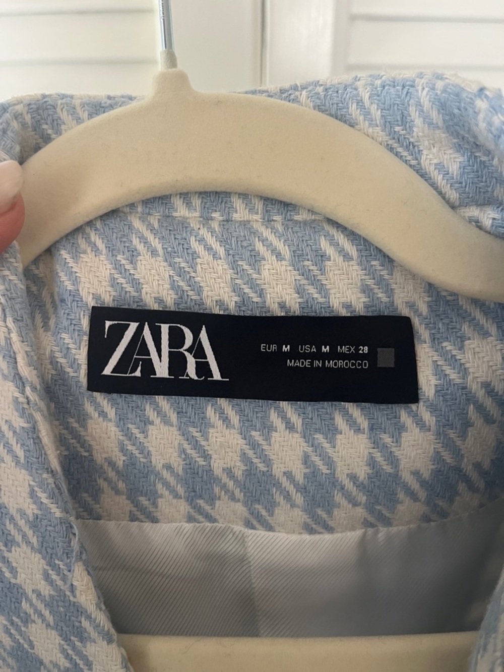 Zara Light Blue & White Houndstooth Collarless Blazer - Picture 14 of 14